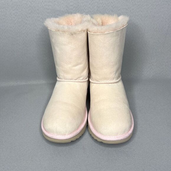 Girls UGG Boots Bailey Bow Baby Pink Suede Wool Coquette Rare Collectors Sz 3 - Picture 5 of 16